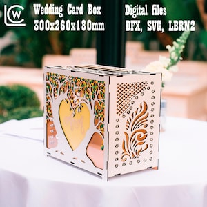 Caja para tarjetas de boda SVG / Plantilla de corte láser / Caja de regalo DIY para deseos de boda / Caja de luna de miel personalizada / Descarga digital