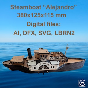 Wooden Paddle Steamboat “Alejandro” – Handcrafted Riverboat Model for Display or Gifts