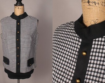 Vintage 60s Black & White Sleeveless Top Blouse by Mode O Day