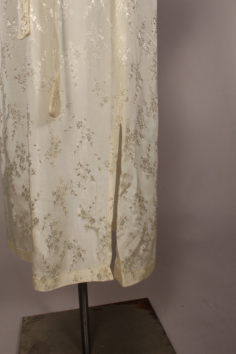 Vintage 80s Ivory Jacquard Dress Size M side slits image 9