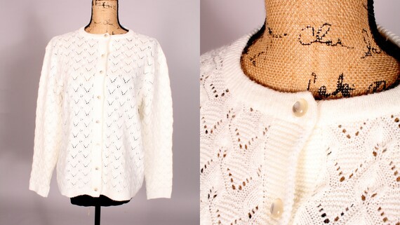 60s 70s Sweater //  Vintage 60s 70s White Texture… - image 1