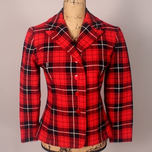 Vintage 60s Red Plaid Wool Blazer Size S fully lined