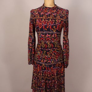 Vintage 70s 80s Purple Red Print Dress Size M