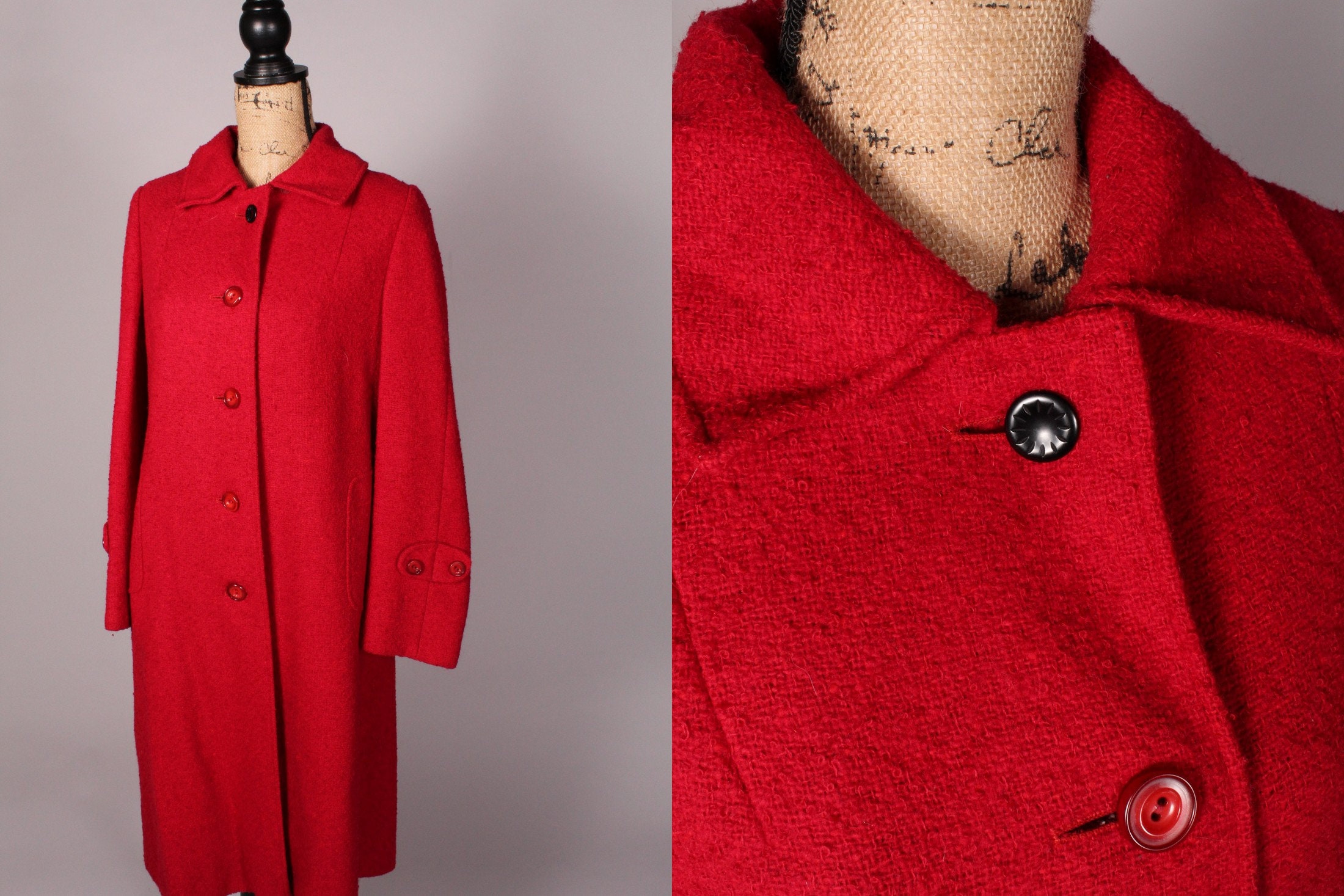 50s 60s Coat // Vintage 50s 60s Red Pink Coat Size L by - Etsy Canada