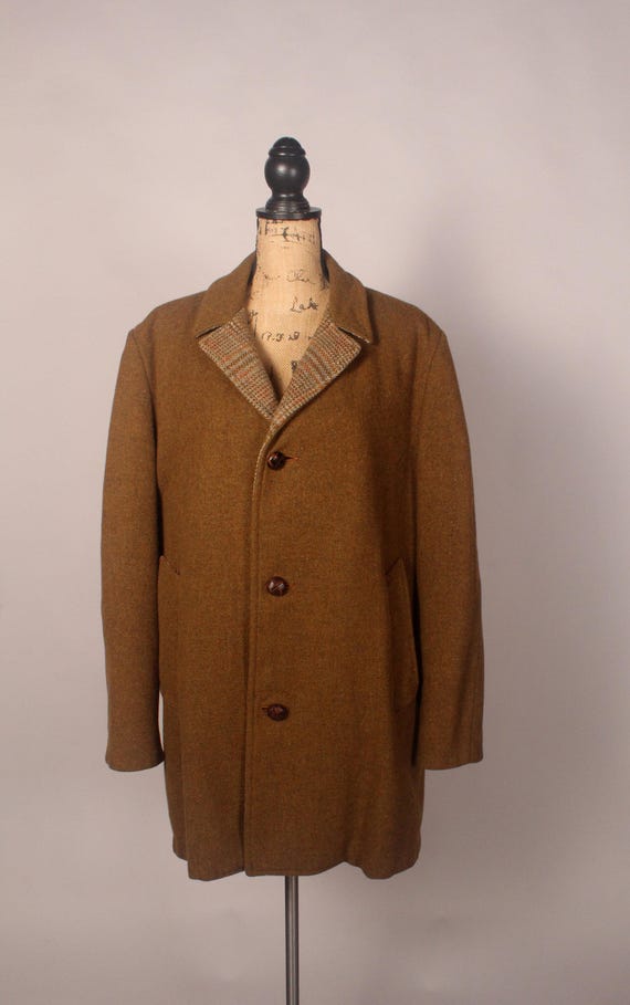 ジャケット・アウター 50s 60s vintage wool chester coat brown VTG 50s 60s Sovereign Brown Plaid Western Shearling Wool