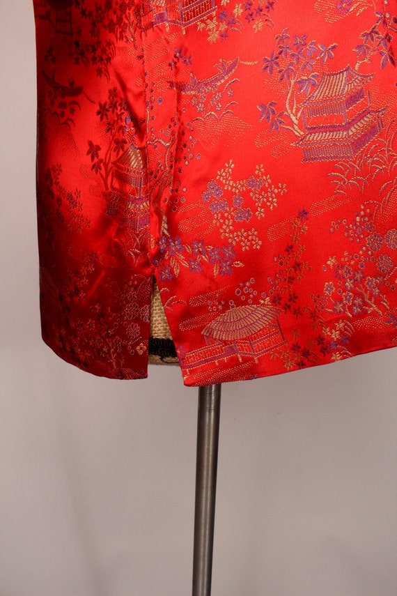Vintage 80s Red Satin Tapestry Top by Peony Brand… - image 6