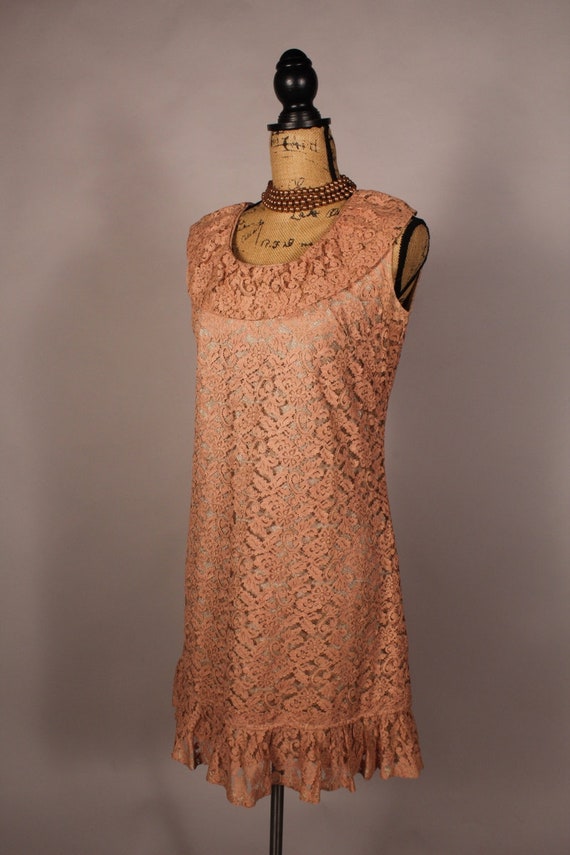 Vintage 60s Rose Pink Lace Ruffly Shift Dress Siz… - image 9