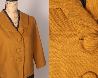 50s 60s Jacket //  Vintage 50s 60s Mustard Brown Jacket Blazer Size M