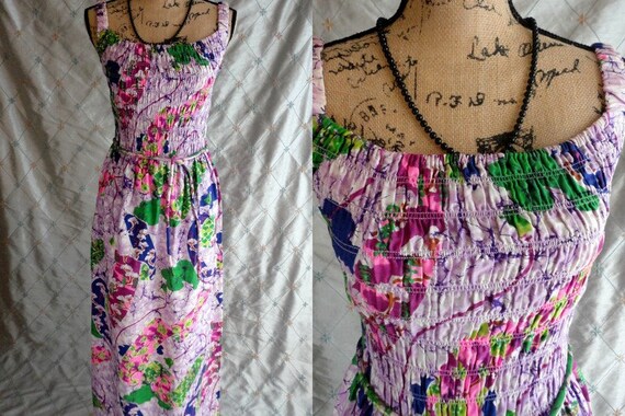 70s Dress // Vintage 70s Colorful Batik Print Max