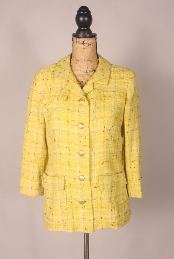 ルミニョン Papillon tweed fringe jacket イエロー Vintage 60s Yellow Textured Blazer Jacket by Davidow London