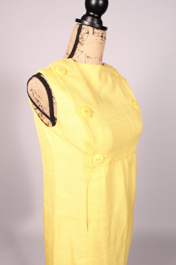 60s Dress //  Vintage 60s Lemon Yellow Linen Mini… - image 8