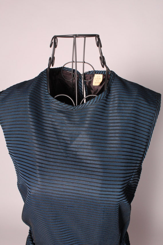 60s Dress //  Vintage 60s Navy Blue Black Nylon D… - image 3