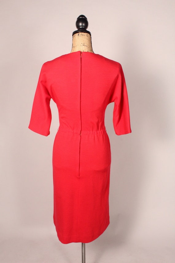 50s 60s Dress //  Vintage 50s 60s Red Knit Dress … - image 8