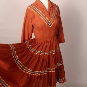 Vintage 50s Terracotta Brown Patio Dress size XS 22&quot; waist