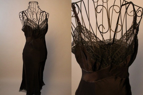 40s 50s Slip // Vintage 40s 50s Black Rayon Satin