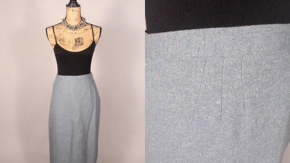 Vintage 50s Blue Gray Pencil Skirt Size S 26 Waist Etsy UK