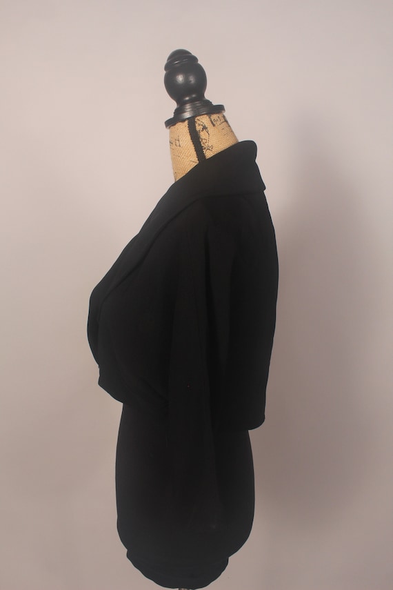 Vintage 50s Black Rayon Cropped Jacket with Rhine… - image 6