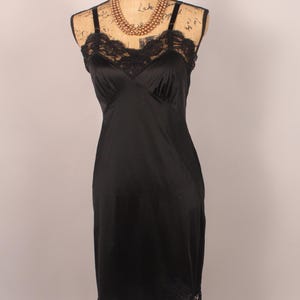 Vintage 60s Black Full Dress Slip with Lace by Formfit Rogers sz 34 average