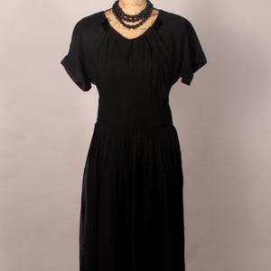 Vintage 50s Black Chiffon Dress with Velvet Accents by Forever Young Puritan Size L 30&quot; waist