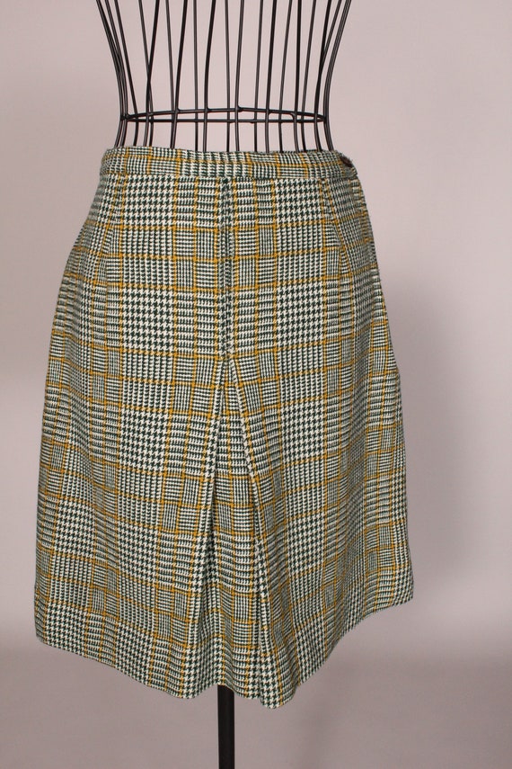 Vintage 60s Green Plaid Mini Skirt by Scaasi for Lortogs Size S 24" waist
