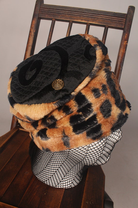 50s 60s Hat //  Vintage 50s 60s Faux Leopard Hat w