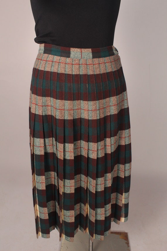 50s Skirt //  Vintage 50s Brown Green Plaid Wool … - image 3