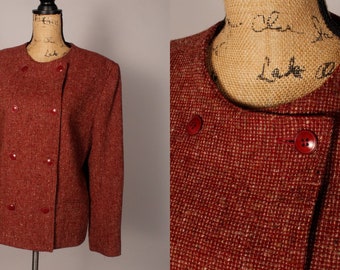 70s Blazer //  Vintage 70s Brick Red Wool Blazer Size M L fully lined