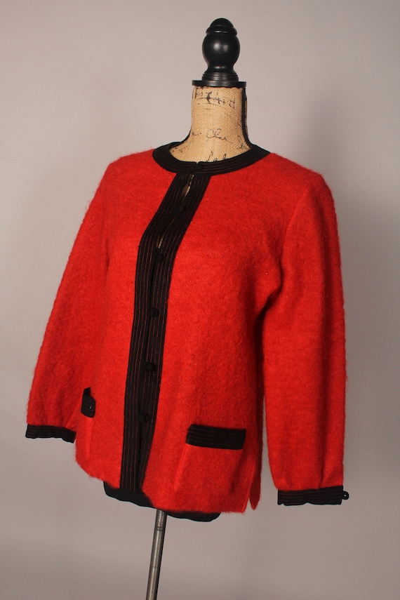 60s Sweater //  Vintage 60s Orange Red Mohair Swe… - image 6