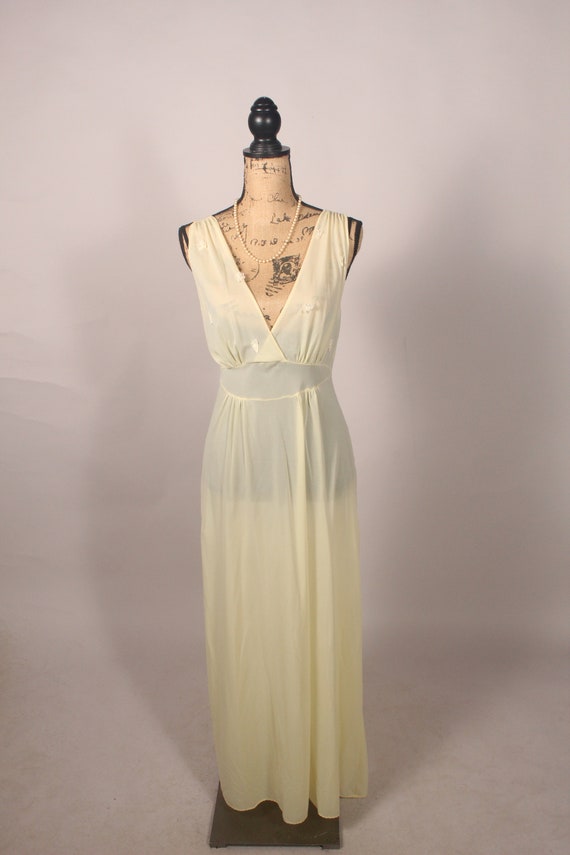 1950s Yellow Nightgown with Ruffled Bust