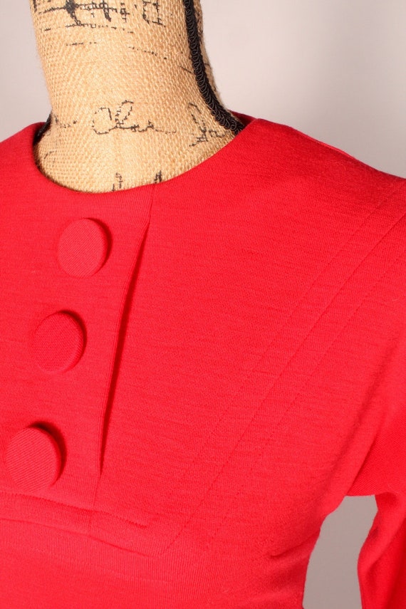 50s 60s Dress //  Vintage 50s 60s Red Knit Dress … - image 6