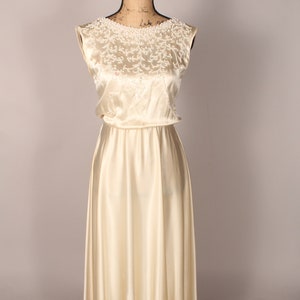 Vintage 80s Ivory Silk Pearl Beaded Dress by Pave&#39; New York Beverly Hills Size XS S 22-26&quot; waist illusion back wedding dress