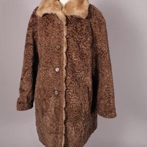 Vintage 60s Brown Tan Faux-Fur Coat by Item House Size L  faux persian lamb curly