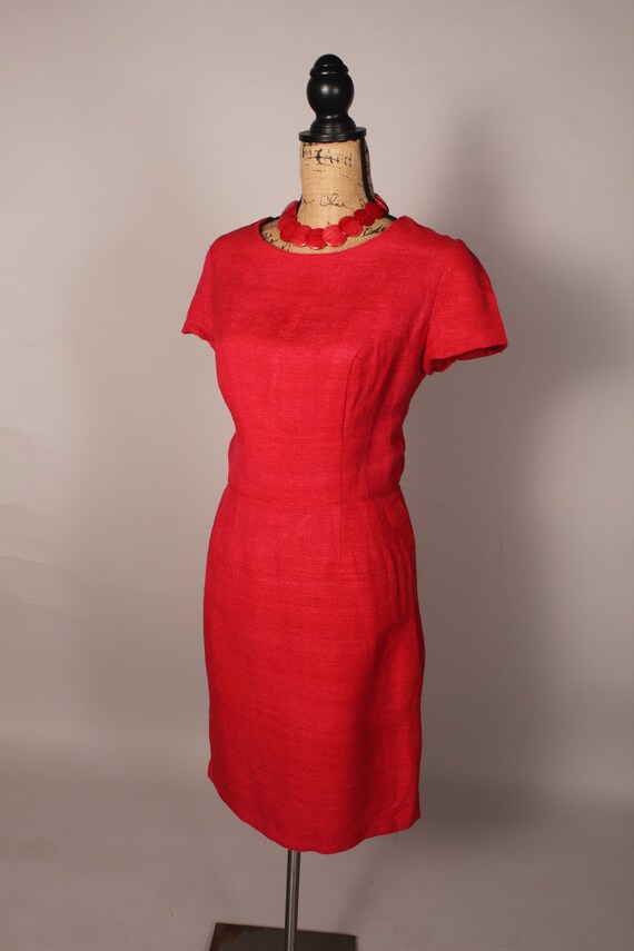 60s Dress //  Vintage 60s Red Textured Dress Size… - image 7