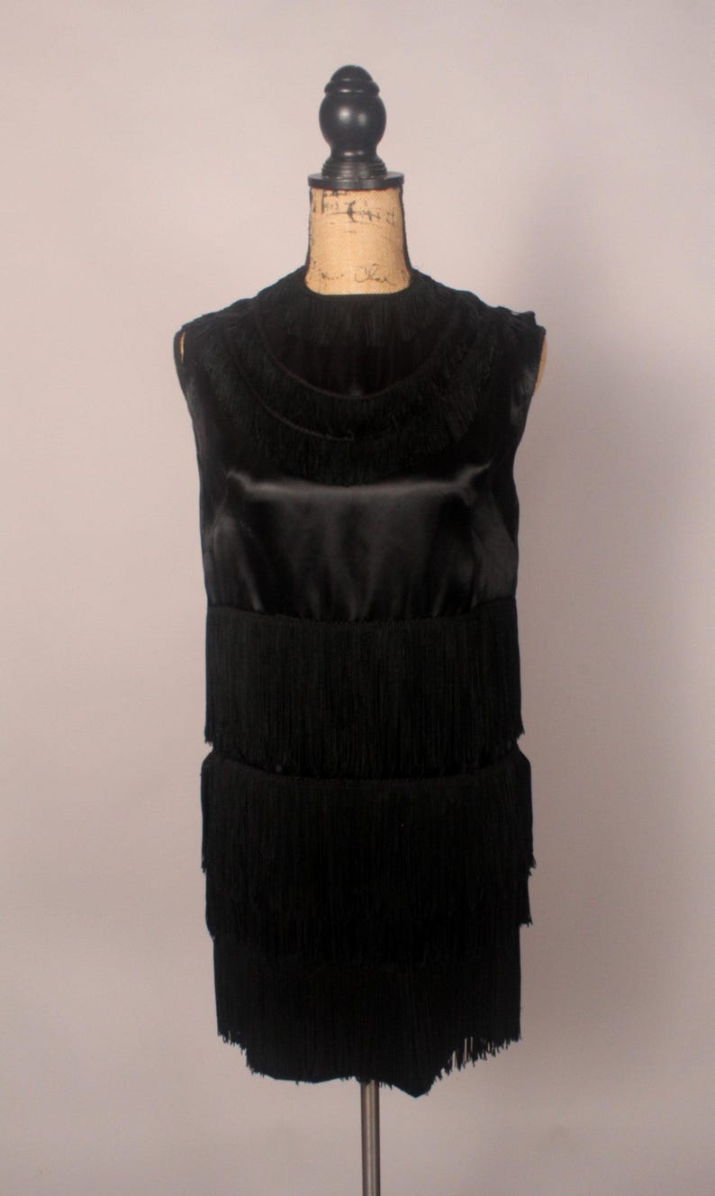 Vintage 60s Black Satin Fringe Dress Size S M Flapper - Etsy