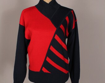 Suéter de esquí con gráfico azul y rojo vintage de los años 80 de Tyrolia HEAD, talla S, fabricado en Hong Kong