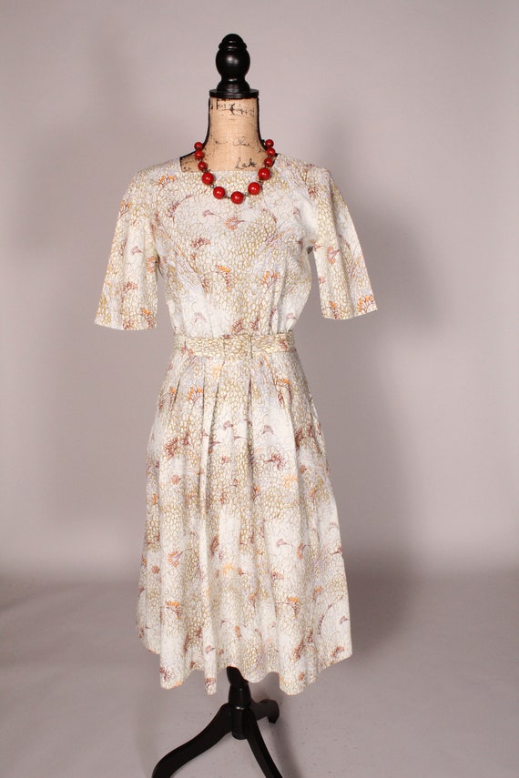 70s Dress //  Vintage 70's Bisque Cream Print Cot… - image 2