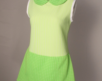 Mono vintage de rayas verde lima con lunares de los años 60, talla M, poliéster