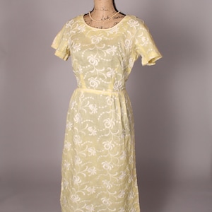 Vintage 50s 60s Yellow White Embroidered Dress Size S 26&quot; waist Nicholas Ungar