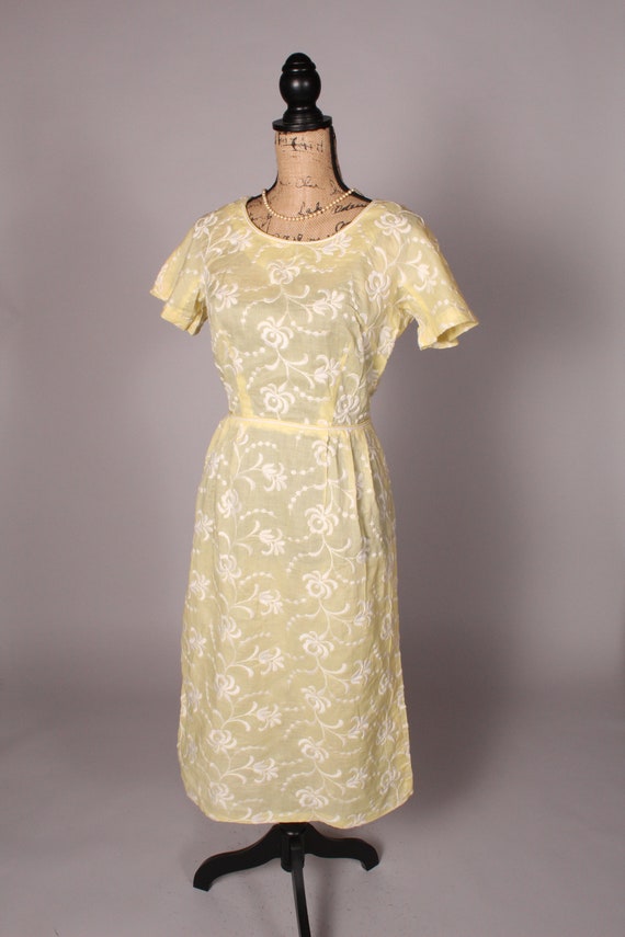 50s 60s Dress //  Vintage 50s 60s Yellow White Em… - image 3
