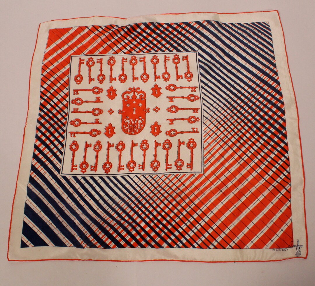 Vintage Orange Blue Plaid Key Symphony Silk Scarf Etsy