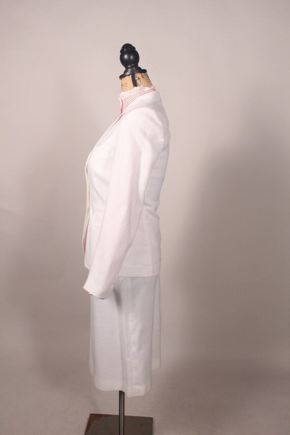 Vintage 70s 80s 3 piece Skirt Suit, White Linen S… - image 7