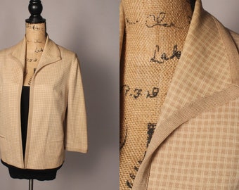 60s Jacket //  Vintage 60s Tan Check Light Wool Jacket Blazer by Cortina Knits Size M