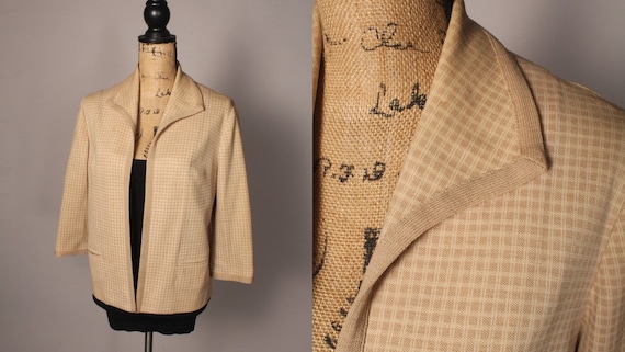 60s Jacket //  Vintage 60s Tan Check Light Wool J… - image 1