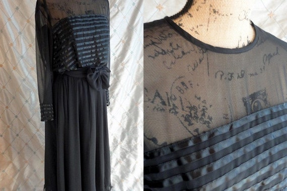 80s Dress //  Vintage 80s Black Chiffon Dress wit… - image 1
