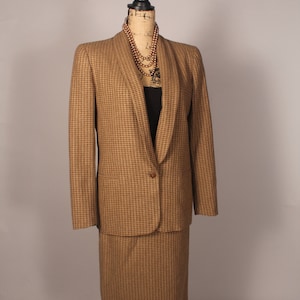 Vintage 70s Brown Check Wool Skirt Suit by Spitalnick Size M 28&quot; waist
