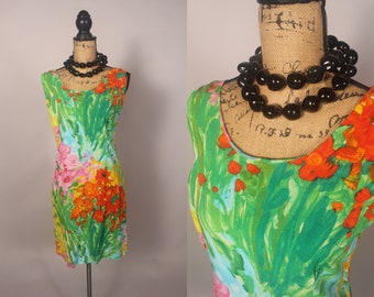 Vintage 80s 90s Colorful Floral Dress by Jams World Hawaii Bouquet Burst