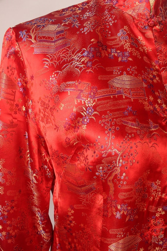 Vintage 80s Red Satin Tapestry Top by Peony Brand… - image 5