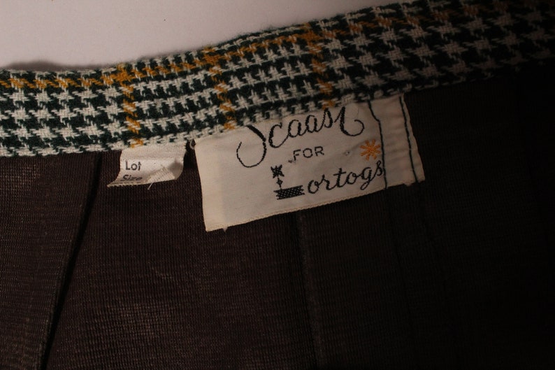 Vintage 60-tals grön rutig minikjol från Scaasi för Lortogs, storlek S, midja 64 cm bild 7