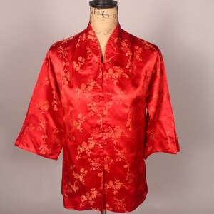 Vintage 60s Red Silk Satin Top Jacket by Andrade Resort Shops Waikiki Hawaii Size M L