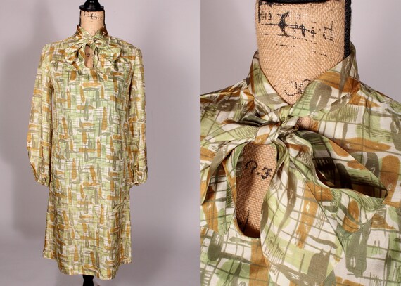 50s 60s Dress // Vintage 50s 60s Green Print Raw